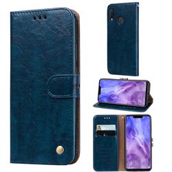 Luxury Retro Oil Wax PU Leather Wallet Phone Case for Huawei Nova 3 - Sapphire