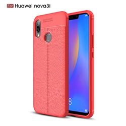 Luxury Auto Focus Litchi Texture Silicone TPU Back Cover for Huawei Nova 3i - Red