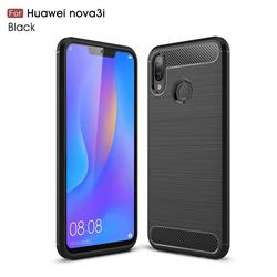 Luxury Carbon Fiber Brushed Wire Drawing Silicone TPU Back Cover for Huawei Nova 3i - Black