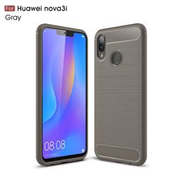 Luxury Carbon Fiber Brushed Wire Drawing Silicone TPU Back Cover for Huawei Nova 3i - Gray