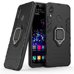 Black Panther Armor Metal Ring Grip Shockproof Dual Layer Rugged Hard Cover for Huawei Nova 3i - Black