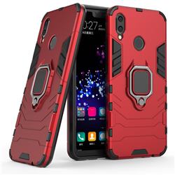 Black Panther Armor Metal Ring Grip Shockproof Dual Layer Rugged Hard Cover for Huawei Nova 3i - Red