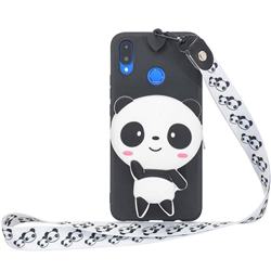 White Panda Neck Lanyard Zipper Wallet Silicone Case for Huawei Nova 3i