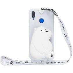 White Polar Bear Neck Lanyard Zipper Wallet Silicone Case for Huawei Nova 3i
