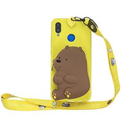 Yellow Bear Neck Lanyard Zipper Wallet Silicone Case for Huawei Nova 3i