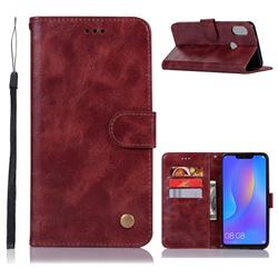 Luxury Retro Leather Wallet Case for Huawei Nova 3i - Wine Red