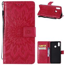 Embossing Sunflower Leather Wallet Case for Huawei Nova 3i - Red