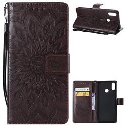 Embossing Sunflower Leather Wallet Case for Huawei Nova 3i - Brown