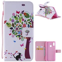 Cat and Tree PU Leather Wallet Case for Huawei Nova 3i
