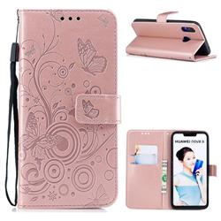 Intricate Embossing Butterfly Circle Leather Wallet Case for Huawei Nova 3i - Rose Gold