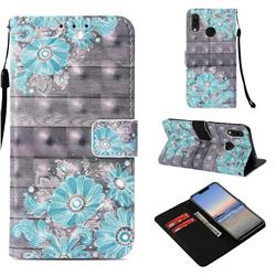 Blue Flower 3D Painted Leather Wallet Case for Huawei Nova 3i