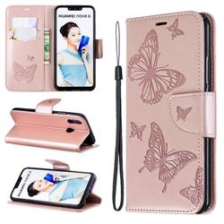 Embossing Double Butterfly Leather Wallet Case for Huawei Nova 3i - Rose Gold