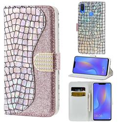 Glitter Diamond Buckle Laser Stitching Leather Wallet Phone Case for Huawei Nova 3i - Pink