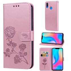 Embossing Rose Flower Leather Wallet Case for Huawei Nova 3i - Rose Gold