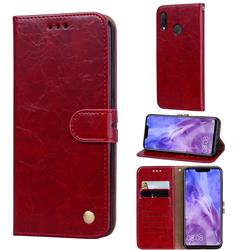 Luxury Retro Oil Wax PU Leather Wallet Phone Case for Huawei Nova 3i - Brown Red