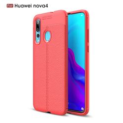 Luxury Auto Focus Litchi Texture Silicone TPU Back Cover for Huawei nova 4 - Red