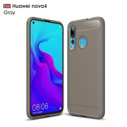 Luxury Carbon Fiber Brushed Wire Drawing Silicone TPU Back Cover for Huawei nova 4 - Gray