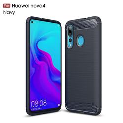 Luxury Carbon Fiber Brushed Wire Drawing Silicone TPU Back Cover for Huawei nova 4 - Navy