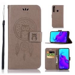 Intricate Embossing Owl Campanula Leather Wallet Case for Huawei nova 4 - Grey