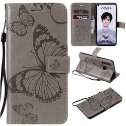Embossing 3D Butterfly Leather Wallet Case for Huawei nova 4 - Gray