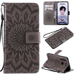 Embossing Sunflower Leather Wallet Case for Huawei nova 4 - Gray