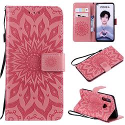 Embossing Sunflower Leather Wallet Case for Huawei nova 4 - Pink