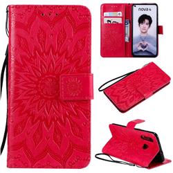 Embossing Sunflower Leather Wallet Case for Huawei nova 4 - Red