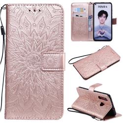 Embossing Sunflower Leather Wallet Case for Huawei nova 4 - Rose Gold