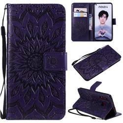 Embossing Sunflower Leather Wallet Case for Huawei nova 4 - Purple
