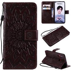 Embossing Sunflower Leather Wallet Case for Huawei nova 4 - Brown