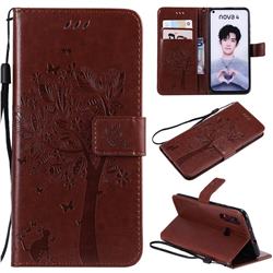 Embossing Butterfly Tree Leather Wallet Case for Huawei nova 4 - Coffee