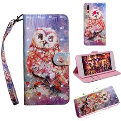 Colored Owl 3D Painted Leather Wallet Case for Huawei nova 4