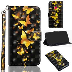 Golden Butterfly 3D Painted Leather Wallet Case for Huawei nova 4