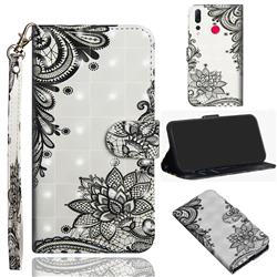 Black Lace Flower 3D Painted Leather Wallet Case for Huawei nova 4