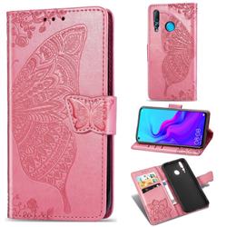 Embossing Mandala Flower Butterfly Leather Wallet Case for Huawei nova 4 - Pink