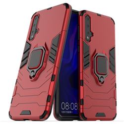 Black Panther Armor Metal Ring Grip Shockproof Dual Layer Rugged Hard Cover for Huawei Nova 5 / Nova 5 Pro - Red