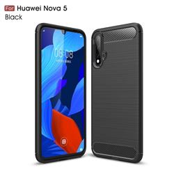 Luxury Carbon Fiber Brushed Wire Drawing Silicone TPU Back Cover for Huawei Nova 5 / Nova 5 Pro - Black