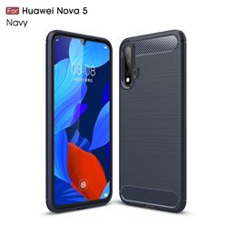 Luxury Carbon Fiber Brushed Wire Drawing Silicone TPU Back Cover for Huawei Nova 5 / Nova 5 Pro - Navy