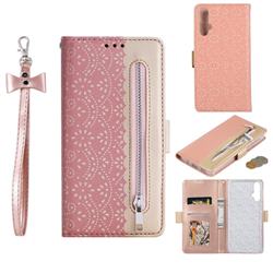 Luxury Lace Zipper Stitching Leather Phone Wallet Case for Huawei Nova 5 / Nova 5 Pro - Pink