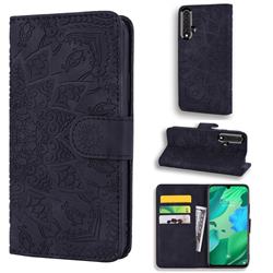 Retro Embossing Mandala Flower Leather Wallet Case for Huawei Nova 5 / Nova 5 Pro - Black
