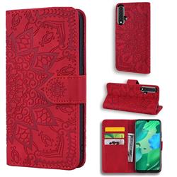 Retro Embossing Mandala Flower Leather Wallet Case for Huawei Nova 5 / Nova 5 Pro - Red