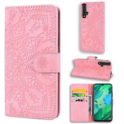 Retro Embossing Mandala Flower Leather Wallet Case for Huawei Nova 5 / Nova 5 Pro - Pink