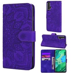 Retro Embossing Mandala Flower Leather Wallet Case for Huawei Nova 5 / Nova 5 Pro - Purple