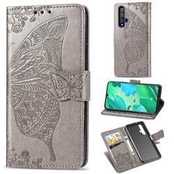 Embossing Mandala Flower Butterfly Leather Wallet Case for Huawei Nova 5 / Nova 5 Pro - Gray