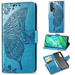 Embossing Mandala Flower Butterfly Leather Wallet Case for Huawei Nova 5 / Nova 5 Pro - Blue