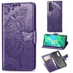 Embossing Mandala Flower Butterfly Leather Wallet Case for Huawei Nova 5 / Nova 5 Pro - Dark Purple