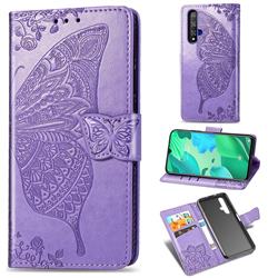 Embossing Mandala Flower Butterfly Leather Wallet Case for Huawei Nova 5 / Nova 5 Pro - Light Purple