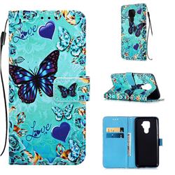 Love Butterfly Matte Leather Wallet Phone Case for Huawei Nova 5 / Nova 5 Pro