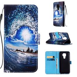Waves and Sun Matte Leather Wallet Phone Case for Huawei Nova 5 / Nova 5 Pro