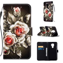 Black Rose Matte Leather Wallet Phone Case for Huawei Nova 5 / Nova 5 Pro
